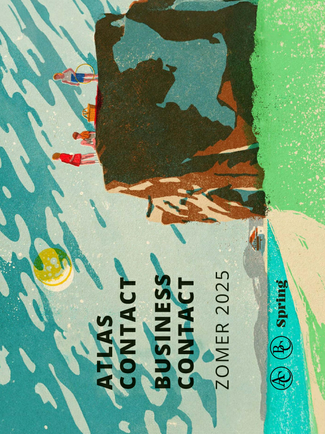 Brochure met alle nieuwe titels die uitkomen in de zomer 2025 voor uitgeverij Atlas Contact